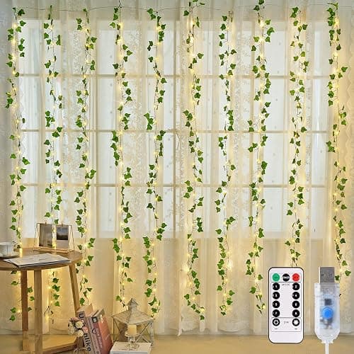JMEXSUSS Vines Lights for Bedroom, 200 LED Vines Fairy Lights, Artificial Ivy Leaf Light for Wall Curtain Wedding Party Indoor Decor, 6.5ft x 6.5ft with Remote - Image 1