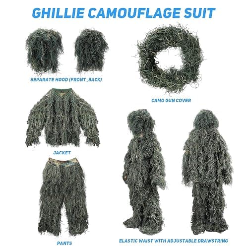ZORVEM Ghillie Suit, 3D Camouflage Hunting Apparel for Kids/Youth/Teen(S/M/L/XL/XXL) thumbnail 2