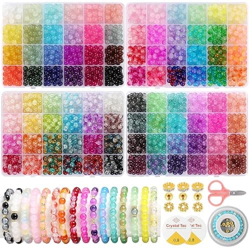 Funtopia 8mm Glass Beads for Jewelry Making, 4 Types 96 Colors Glass Beads Bracelet Making Kit, 2276pcs Round Crystal Beads for Bracelets Necklace Earrings DIY Crafts - Image 1