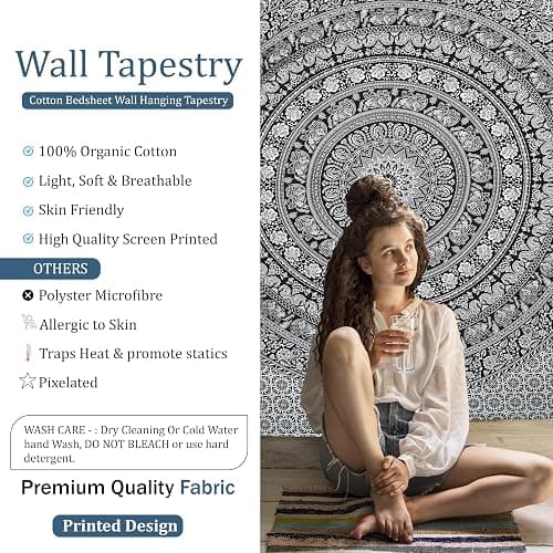 Craft Trade Wall Tapestry, Bohemian Boho Living Room Decor - 50x60 Inches, Black and White thumbnail 3