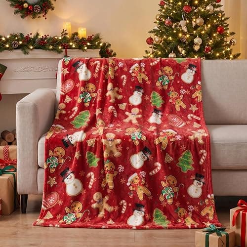 Horaldaily Christmas Red Gingerbread Flannel Throw Blanket 50x60 | All Season Using Ultra Soft Fuzzy Plush Cozy Non-shedding Blanket for Couch Sofa Bed Camping, Ideal Gift for Kids Adults thumbnail 2