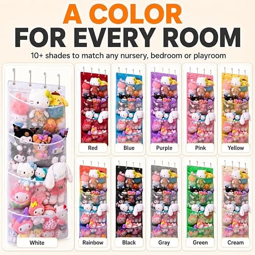 Honeyera The Original Stuffed Animal Storage (Patented) - Over Door Organizer for Stuffies, Baby Ideas Holder, Toy Plush Hammock Hanging Net Big Girls Toddler Large Bag Animals Stuffy thumbnail 6