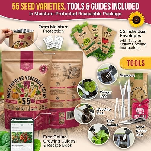 55 Vegetable Seeds Variety Pack - 35,600+ Non-GMO Heirloom Seeds for Planting Vegetables and Fruits in Individual Seed Packets, Home Garden Seeds for Hydroponic, Indoor and Outdoors Gardening thumbnail 3