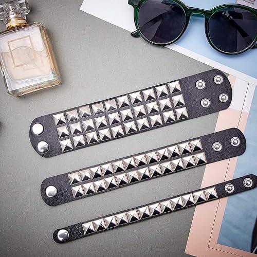Hicarer 3 Pieces Halloween Leather Punk Bracelet for Men Women 80s Goth Rock Wristband Cuff Bangle Unisex Party Accessories thumbnail 7