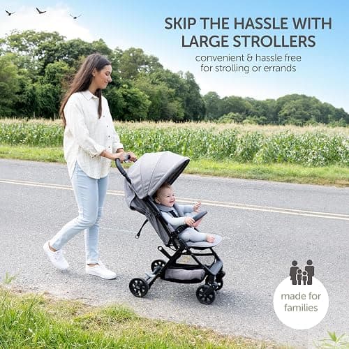 Lightweight Travel Stroller for Baby & Toddlers - Easy Fold & Compact Stroller with Canopy, Storage Basket, Multi-Position Recline & Convenient One-Hand Fold (Grey) thumbnail 5