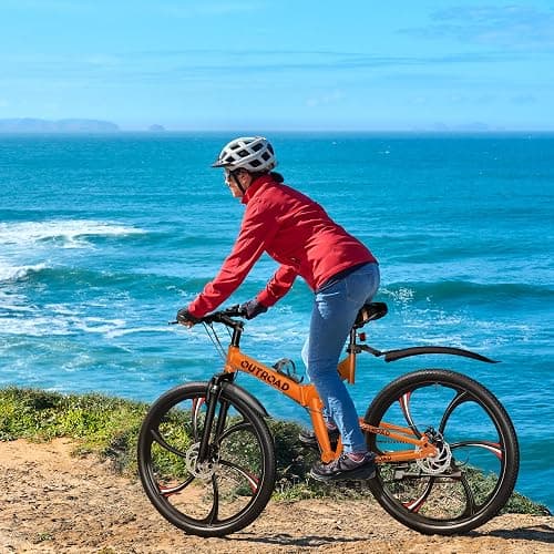Outroad 26 Inch Folding Mountain Bike, 21 Speed Full Suspension High-Carbon Steel MTB Foldable Bicycle, Dual Disc Brake Non-Slip Folding Bikes for Adults/Men/Women, Black, Orange and Green thumbnail 9