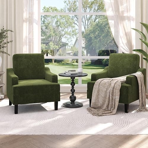 Garvee Green Comfy Accent Chair, Upholstered Armchair for Living Room | Mid Century Modern Style Sofa Chair with Solid Wood Legs, Chenille Reading Chair for Small Space, Waiting Room, Apartment thumbnail 6