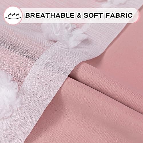MYSKY HOME Pink Curtains for Girls Bedroom 84 Inches Long Blackout Nursery Curtains Double Layer Pom Pom Sheer Overlay Kids Toddler Room Decor Grommet Privacy Room Darkening Window Drapes 52 x 84 Inch thumbnail 7