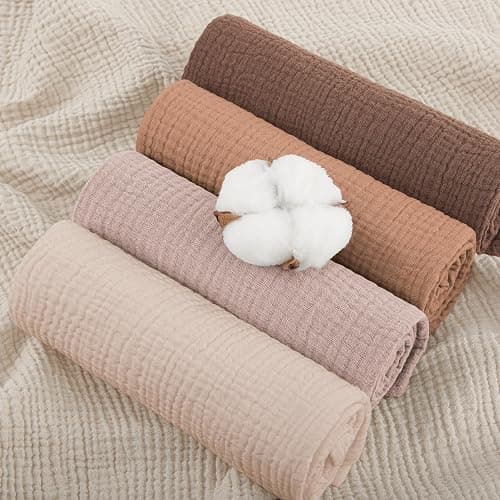 Susurration Baby Burp Cloths Muslin 100% Cotton Burp Cloths 5 Pack, Organic Fabric Burp Cloths for Baby Boy Girl, Newborn Essentials Registry-Brown thumbnail 4