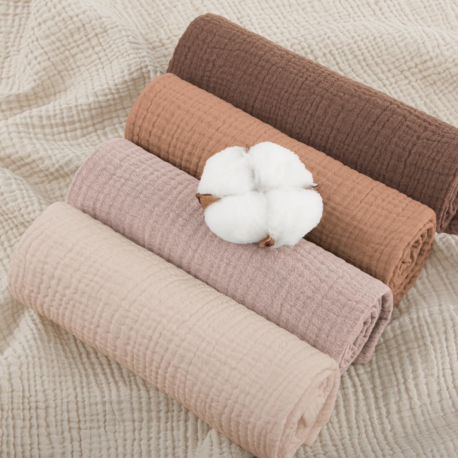 Susurration Muslin Cloths Baby Burp Cloths, Pack of 100% Cotton Burp Cloths Baby (5, Brown), 60x60 thumbnail 4