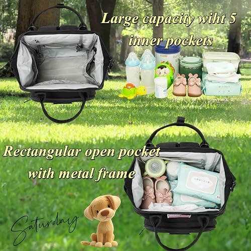 QWREOIA Diaper Bag Backpack for Dad and Mom with USB Charging Port Stroller Straps and Insulated Pocket,army military Travel Nappy Backpack for Daddy/Mommy (Black) thumbnail 8