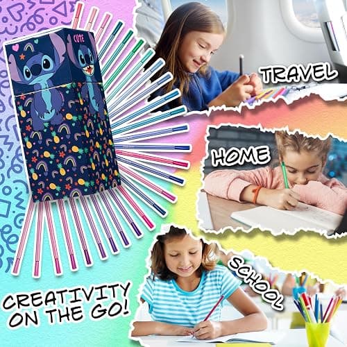 Disney Stitch Colouring Pens for Kids Felt Tip Pens Art Supplies - Stitch Gifts (Blue) - Blue thumbnail 5