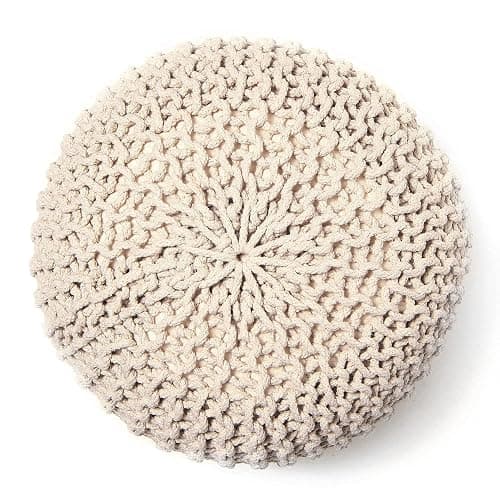 REDEARTH Round Pouf Ottoman - Cable Knitted Boho Poof - Home Décor Cord Pouffe Handmade Circular Footrest for Living Room - Bedroom - Kids Bedroom - 100% Cotton Pouf (18" x 18" x 14") - Ivory thumbnail 5