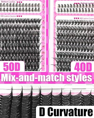 YIDUO Lash Clusters Kit 1400PCS Manga Wet Look Soft Thin Lashes 40D 50D 60D 80D 9-16mm Continuous Length D Curl Individual Lashes with Fairy Manga Bottom Lashes Full DIY Lash Tools Set for Beginner thumbnail 5