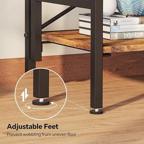 Homeiju Folding Bookshelf,4 Tier Bookcase Foldable Shelf with X-Bracket Design, Adjustable Feet, Space Saving Storage for Living Room, Office, Rustic Brown thumbnail 6