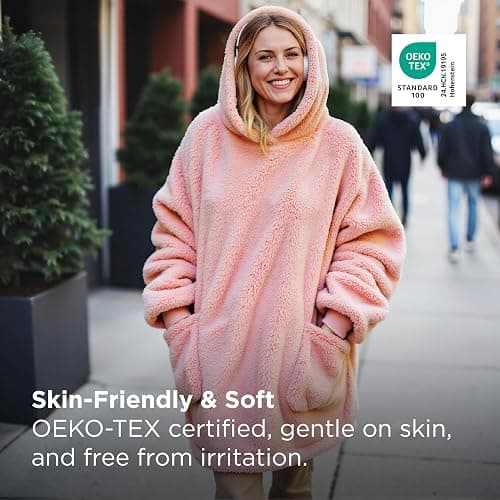 Bedsure Wearable Blanket Hoodie Gifts for Women - Cozy Sherpa Hoodie Blanket for Adult Men, Warm Hooded Blanket Sweatshirt, Pink, Standard thumbnail 2