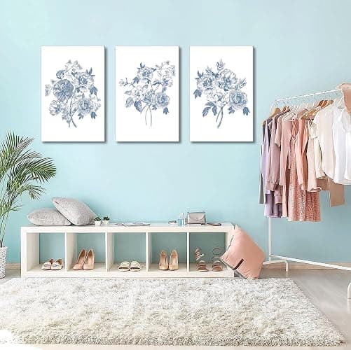 Blue Flower Canvas Wall Art Abstract Chinoiserie Floral Painting Picture Decor Minimalist Botanical Sketch Poster Print Artwork for Gallery Living Room Wall Home Decoration thumbnail 5