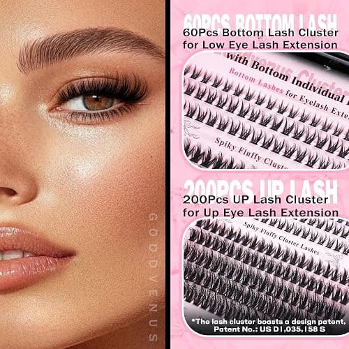 Goddvenus Wispy Lash Clusters Kit Cluster Eyelash Extensions Natural Lash Extension Kit C Curl Fluffy Individual Eyelashes with Bottom Lashes Clusters Waterproof Bond and Seal DIY at Home thumbnail 5