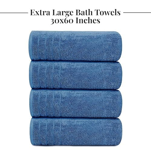 Tens Towels Pack of 4 Extra Large Bath Towels 30 x 60 Inches, 100% Cotton, Larger & Lighter Weight, Quicker to Dry, Super Soft and Absorbent, Perfect for Bathroom, Blue - Blue thumbnail 7