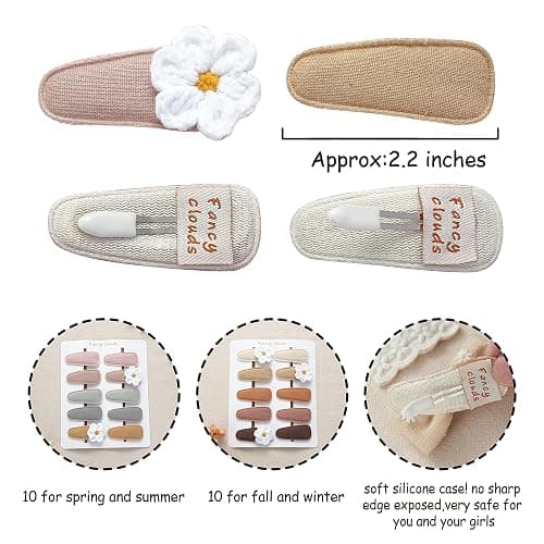 Fancy Clouds 20 Pack Baby Hair Clips for Girls Toddler,Neutral Fabric Snap Clips Pins With Embroidery Daisy Flower,Handmade Hair Accessories Barrettes for School Age Kids Children Gifts thumbnail 2