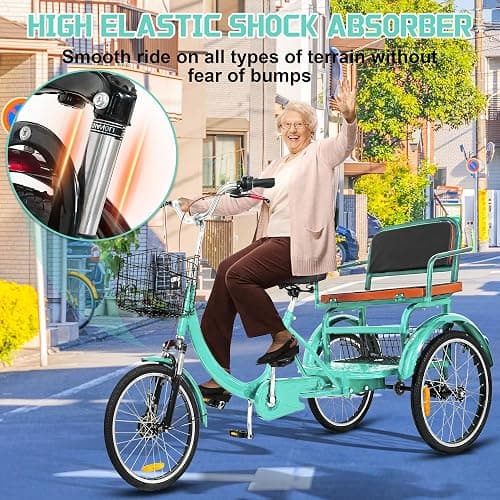 MOOITZ Adult Tricycle, 20 Inch 3-Wheel Bikes, Trike for Adults with Seat, Low Step-Through Cruiser Bike with Front and Rear Baskets, Adult Tricycles for Women, Seniors, Men thumbnail 6