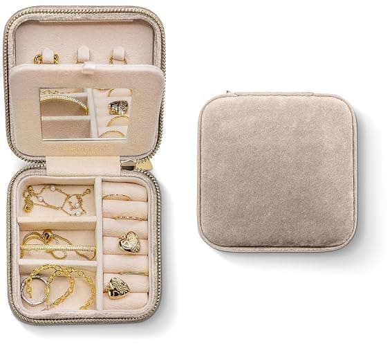 Benevolence LA Plush Velvet Travel Jewelry Box – Featured in Oprah's Favorite Things – Jewelry Organizer Case with Mirror – Birthday Gifts for Women – Sage - Image 1