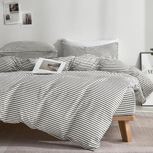 JELLYMONI 100% Cotton Classic Striped Queen Duvet Cover Set, Grey | Breathable Softness, Oeko-Tex Certified, Classic Stripes, 8 Corner Ties & Double Hidden Zipper - Image 1