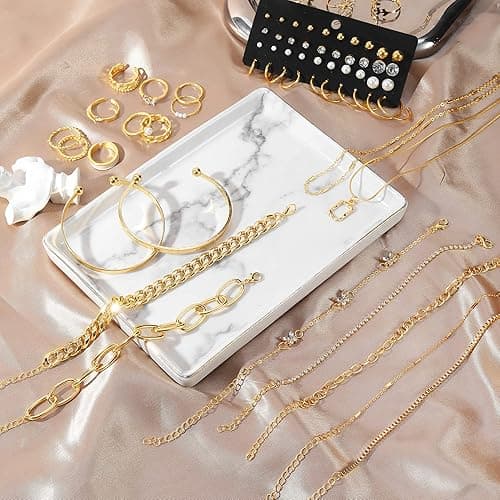 IFKM Gold Plated Jewelry Set for Women,14k Gold Plated Multi Layer Necklaces Stackable Bangle Bracelets Stackable Knuckle Rings Hoop Earrings Set Anniversary Trendy Elegance Charms Anniversary Birthday Jewelry Gift thumbnail 9