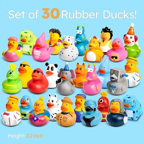 Happy Duckers Rubber Ducks - 30 Piece Bulk Pack for Bath, Pool, Party, Cruise, Jeep Ducking, Decoration & More - Small Assorted Funny Toy Duckies with Gift Box - 30 Rubber Ducks thumbnail 2