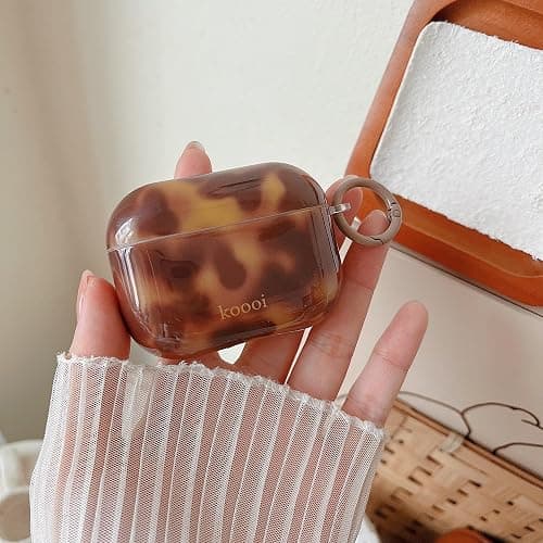 MINSCOSE Compatible with AirPods Pro 3rd Generation Case (2025) with Cleaner Kit,Cool Amber Tortoise Leopard Aesthetics Case with Trendy Heart Shaped Keychain for Girls for AirPods Pro 3-Brown thumbnail 4