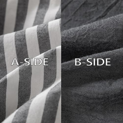 Warm Moment 3Pcs Reversible Grey White Medium Striped King Duvet Cover Set | Solid Grey Reverse,Linen Feel,Washed Cotton,1 Duvet Cover & 2 Pillow Shams,Hidden Zipper,Soft Breathable8 Corner Ties thumbnail 4