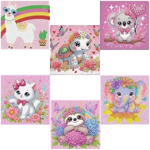 Acelii 6 Pack 5D Elephant Diamond Painting Kits for Kids Beginners,Cute Animals DIY Diamond Art Kit for Kids,Full Round Drill Big Gem Art for Kid,Home Wall Decoration 6X6 inch - Image 1
