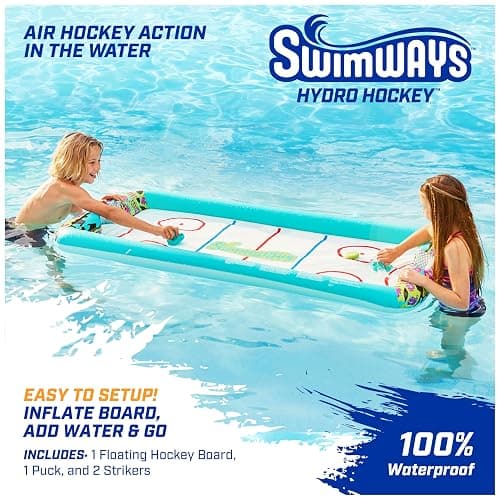 SwimWays Hydro Hockey Inflatable Water Floating Table Hockey Set, Pool Toy for Kids Ages 5+ - Inflatable Hockey - Green (New Version) thumbnail 2