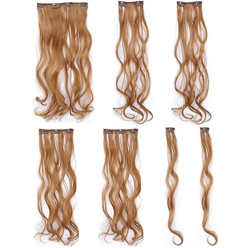 SWACC Women 20 Inches Curly Full Head 7 Separate Pieces Heat Resistance Synthetic Hair Clip in Hair Extensions (Dark Strawberry Blonde-27#) thumbnail 2