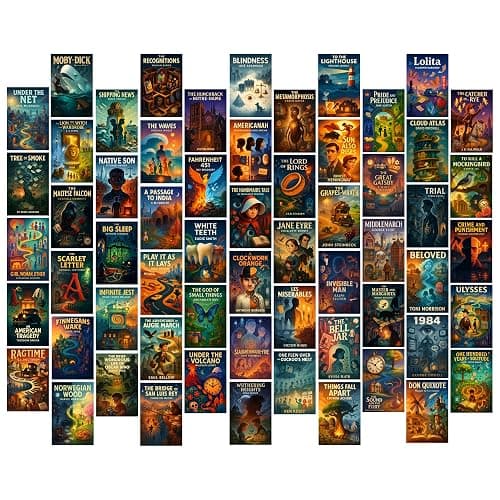 Novel Book Wall Collage Kit - Library Classroom Book Decor Aesthetic - Literature Educational Posters & Prints For Classroom Decorations - Middle School Classroom Must Haves - 4x6 Inches Set of 60 - Image 1