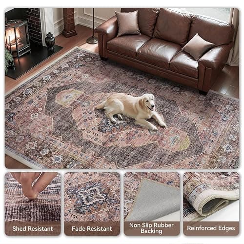 Pink Brown 6x9 Area Rugs for Living Room Bedroom Rug Girl Nursery Rug Washable Soft Study Room Dining Room Rugs Carpet Water Repellent Easy Care Non Slip thumbnail 5