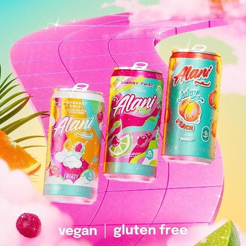 Alani Nu RETRO VARIETY PACK (Sherbet Swirl, Juicy Peach and Cherry Twist), Low Calorie Energy Drinks, 100mg Caffeine, Biotin, B Vitamins, Zero Sugar, 10 Calories or Less, 8 Fl Oz Cans, 12 Pack thumbnail 5