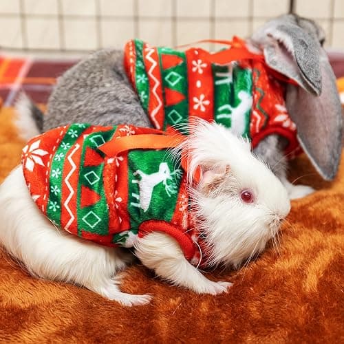 ALUZAEMO Guinea Pig Clothes - 2 Pack Christmas Warm Vest Pet Costume for Guinea Pigs Rabbit Bunny Ferret Chinchilla Kitten Puppy Small Animals - Cute Plaid Cozy Fleece Pet Shirts for Winter Holidays thumbnail 6