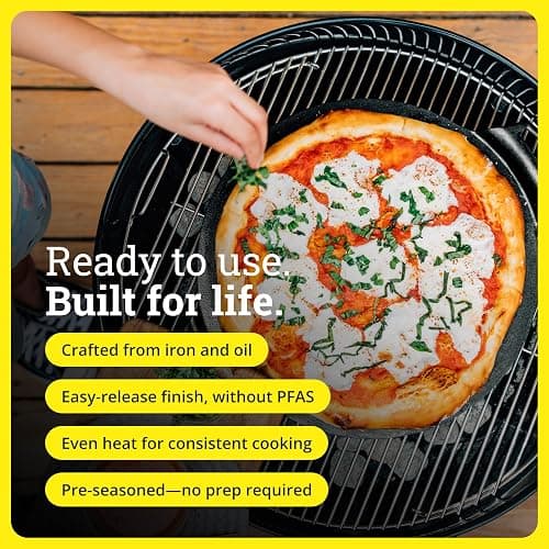 Lodge Seasoned Cast Iron Pizza Pan 15 Inch - Pre-Seasoned, Round Pizza Pan with Dual Assist Handles - Even Heat Distribution- PFAS-Free, Non-Toxic Cookware - Oven Safe thumbnail 3