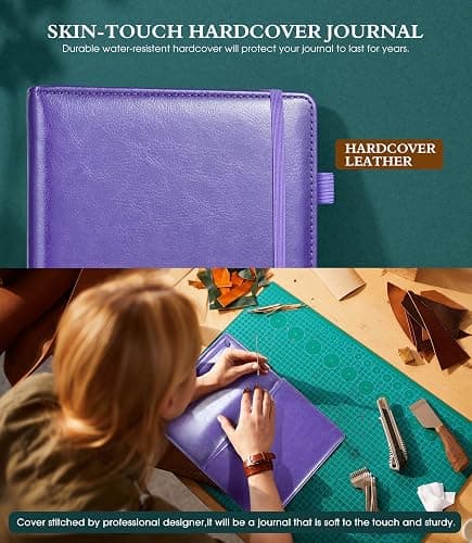 Ansopu Lined Journal Notebook for Writing, A5 100 GSM Thick Paper, Leather Hardcover Journal for Woman Men, Travel Journal Diary 160 Pages(5.75'' X 8.38''Purple) thumbnail 3