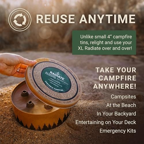 Radiate XL Portable Campfire As Seen On Shark Tank - Made in USA - Up to 2 Hours of Burn Time - Reusable Travel Fire Pit for Camping, Beach, Patio - Portable Fire Pit (Eucalyptus Scent) thumbnail 3