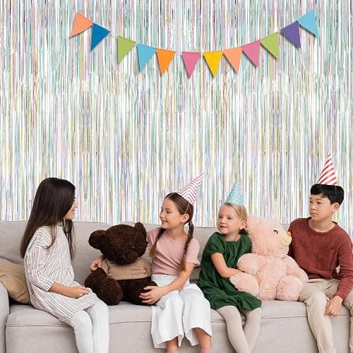 2 Pack Backdrop Curtains, 3.28 FT x 7.05 FT Laser Silver Fringe Curtains, Metallic Tinsel Foil Curtains Party Streamer, Photo Backdrop Party Decorations Bithday Photo Booth Props thumbnail 7