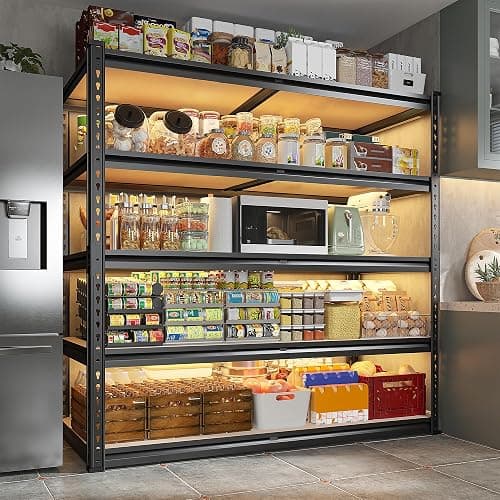 REIBII 2500LBS Garage Shelving 72''H Storage Shelves 40" W Metal Shelving 5 Tier Metal Shelves Adjustable Pantry Shelf for Closet Pantry Basement Kitchen Warehouse 72" H x 40" W x 20" D thumbnail 7