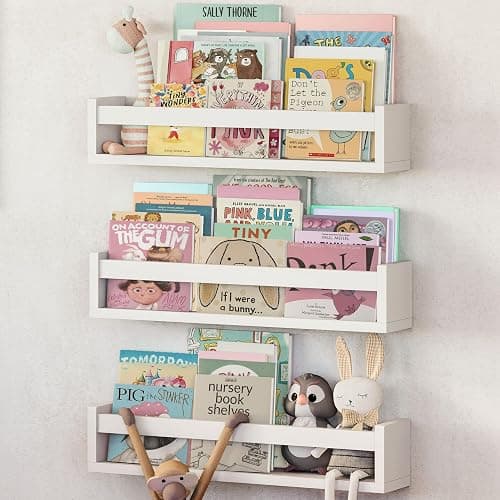 NATURE SUPPLIES Bücherregal Kinder, 3er-Set, Regal Kinderzimmer, Wandregal Kinderzimmer, ideal für Bücher und Spielzeug, Montessori Regal | Weiß - Image 1