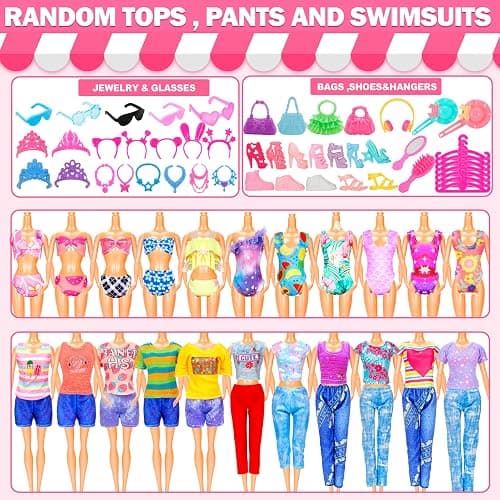 195 Pcs Doll Clothes and Accessories Kit, Include Princess Gowns, Fashion Skirt, Slip Dresses, Tops, Pants, Bikini Swimsuits, Shoes, Crowns, Necklaces, Glasses, Hangers in Gift Box for 11"-12" Dolls thumbnail 5