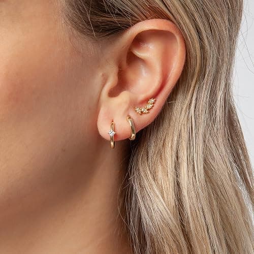 Freekiss 3 Pairs Gold Hoop Earrings Set: Dainty Stud Earrings Trendy Small 14K Gold Plated Hypoallergenic Dangle Cartilage Huggie Hoop Earrings for Women Gold Jewelry for Women Gifts thumbnail 2