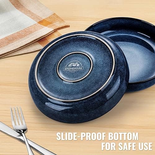 Herogo Stoneware Pasta Bowls Set of 4, Large Wide Shallow 37oz Plates and Serving Bowls Sets for Salad Soup Cereal, Microwave & Dishwasher Safe, Starry Blue - Starry Blue - Nature Series thumbnail 4