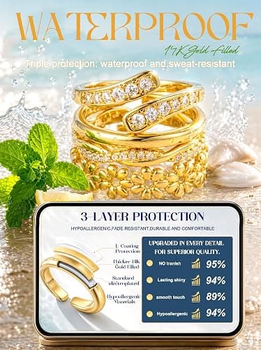 YADOCA Gold Toe Rings for Women Non Tarnish - Adjustable Silver Toe Ring | 12Pcs 14K Gold Filled Toe Rings Set - Waterproof Summer Beach Foot Jewelry - Hypoallergenic Open CZ Flower Hug Band thumbnail 5