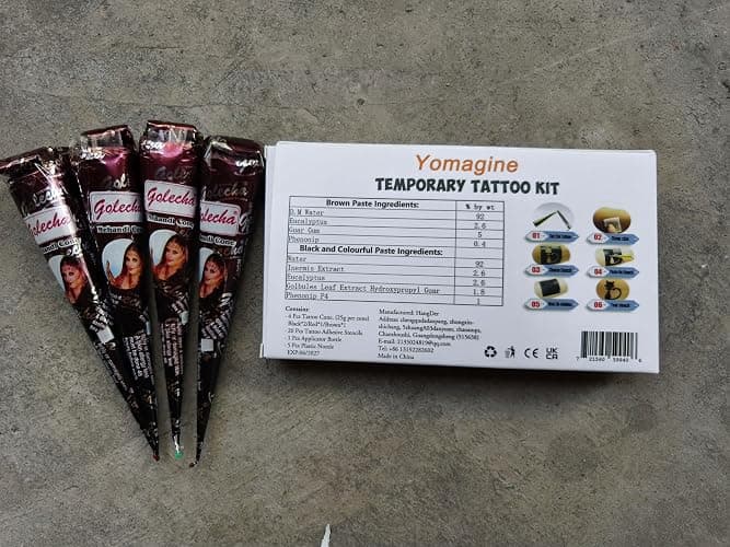 Temporary Tattoos Kit, 4Pcs Semi Permanent Tattoo Paste Cones, India Body DIY Art Painting for Women Men Teens,Summer Trend Freehand Plaste with 3 Colors,20Pcs Adhesive Stencil,1Pc Bottle,4Pcs Nozzles thumbnail 9