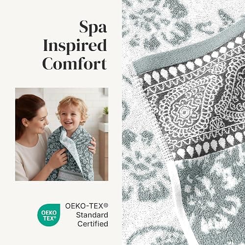 Modern Threads Ophelia 6-Piece 100% Cotton Towel Set – Reversible Yarn Dyed Jacquard & Solid – Includes 2 Bath Towels, 2 Hand Towels, 2 Washcloths – Absorbent, Quick Dry, Soft & Durable – Sage Green thumbnail 4